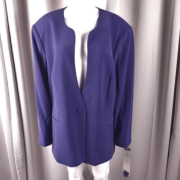 Natasia Collection Jackets & Blazers - Natasia Purple Single Button Long Line Blazer with Shoulder Pads Size 26 (NWT)